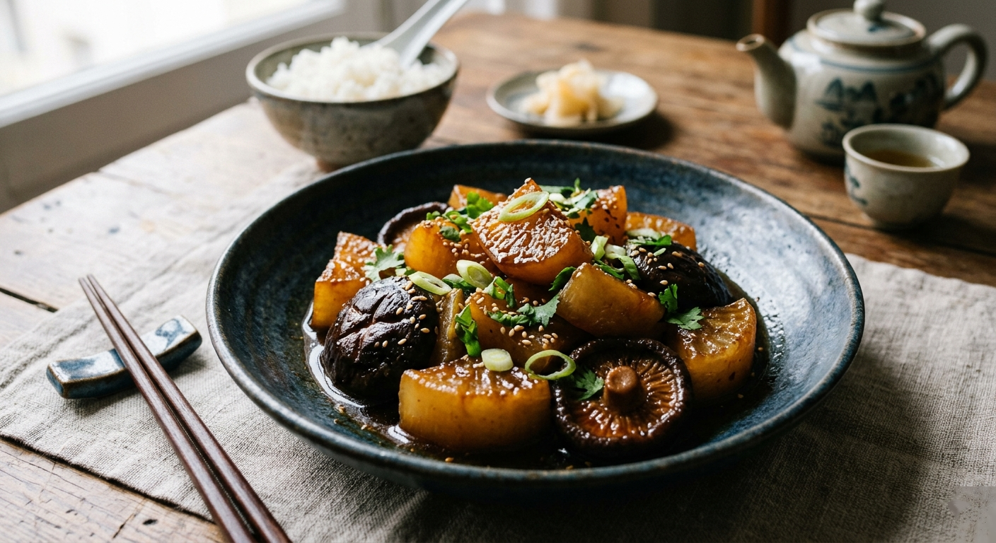 recette radis blanc braisé aux shiitakés bio Hautes-Pyrénées